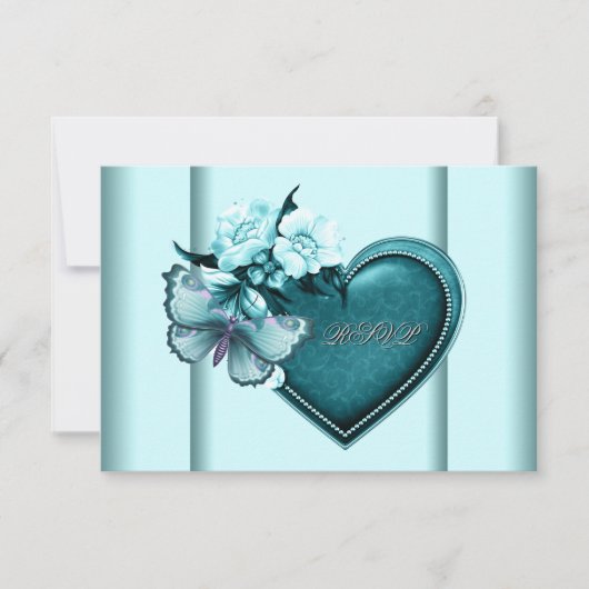 Aquamarin Blue Heart Butterfly Aquamarin Blue UAWG RSVP Karte (Vorderseite)