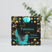 Aquamarin Blue High Heels Gold Balloons Geburtstag Einladung (Stehend Vorderseite)
