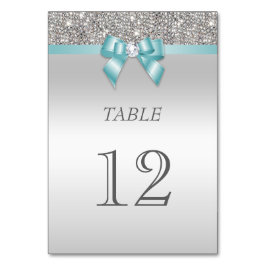 Aquamarin Blue Imitats Bow Silver Sequins Tischnummer