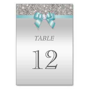 Aquamarin Blue Imitats Bow Silver Sequins Tischnummer