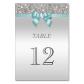 Aquamarin Blue Imitats Bow Silver Sequins Tischnummer (Vorderseite)
