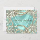 Aquamarin Blue Ivory Pearl Birthday Party Einladung (Vorderseite)