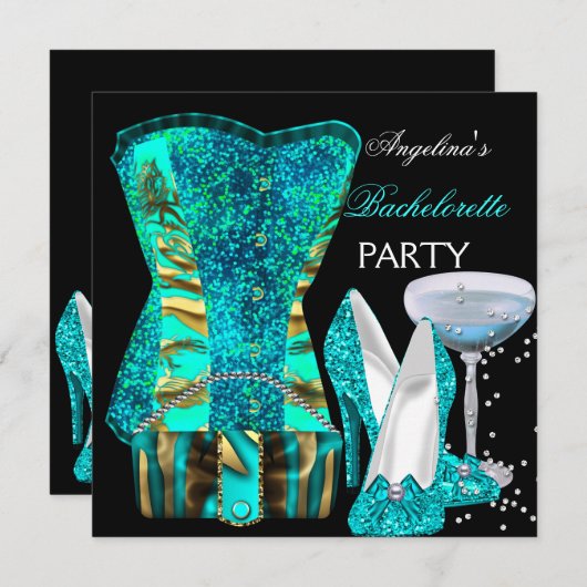 Aquamarin Blue Junggeselinnen-Abschied Shoes Corse Einladung (Vorne/Hinten)