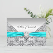 Aquamarin Blue Lace Diamond Ribbon Wedding 12x18 Einladung (Stehend Vorderseite)