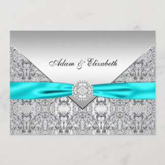 Aquamarin Blue Lace Diamond Ribbon Wedding 12x18 Einladung