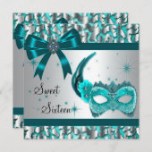 Aquamarin Blue Leopard 16 . Geburtstag Masquerade  Einladung (Vorne/Hinten)