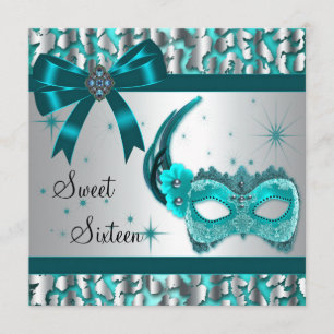 Aquamarin Blue Leopard 16 . Geburtstag Masquerade  Einladung