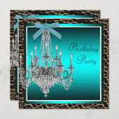 Aquamarin Blue Leopard Chandelier Geburtstagsparty Einladung (Vorne/Hinten)