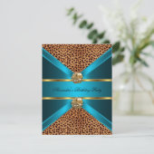 Aquamarin Blue Leopard Gold Elegant Black Birthday Einladung (Stehend Vorderseite)