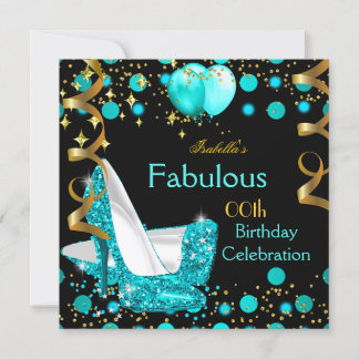 Aquamarin Blue Lights High Heels Gold Geburtstagsp Einladung