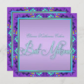 Aquamarin Blue Lila Bat Mitzvah Einladungen (Vorne/Hinten)