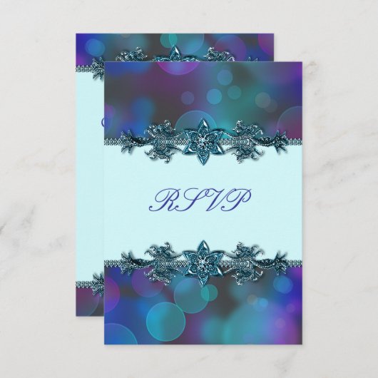 Aquamarin Blue Lila Bubbles Quinceanera UAWG RSVP Karte (Vorne/Hinten)