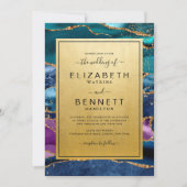 Aquamarin Blue Lila Gold Agate Wedding Einladung (Vorderseite)