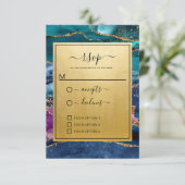 Aquamarin Blue Lila Gold Glitzer Agate Wedding RSVP Karte (Stehend Vorderseite)