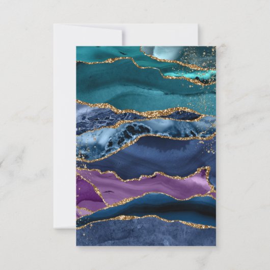 Aquamarin Blue Lila Gold Glitzer Agate Wedding RSVP Karte (Rückseite)