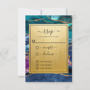 Aquamarin Blue Lila Gold Glitzer Agate Wedding RSVP Karte