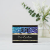 Aquamarin Blue Lila Ombre Glitzer Monogram Gold Bl Visitenkarte (Stehend Vorderseite)