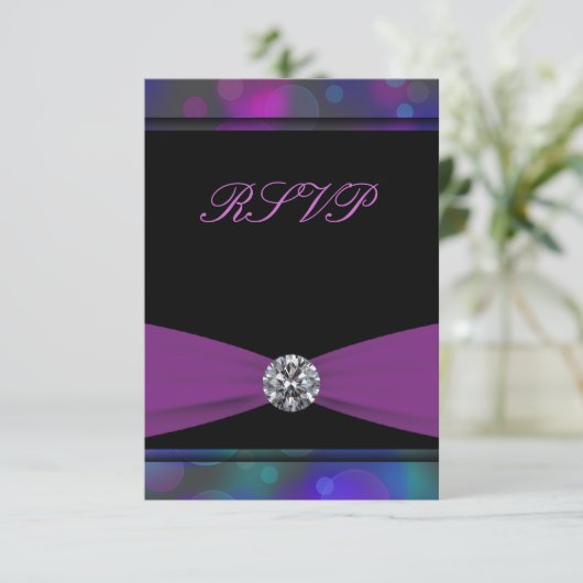 Aquamarin Blue Lila Quinceanera UAWG RSVP Karte (Stehend Vorderseite)