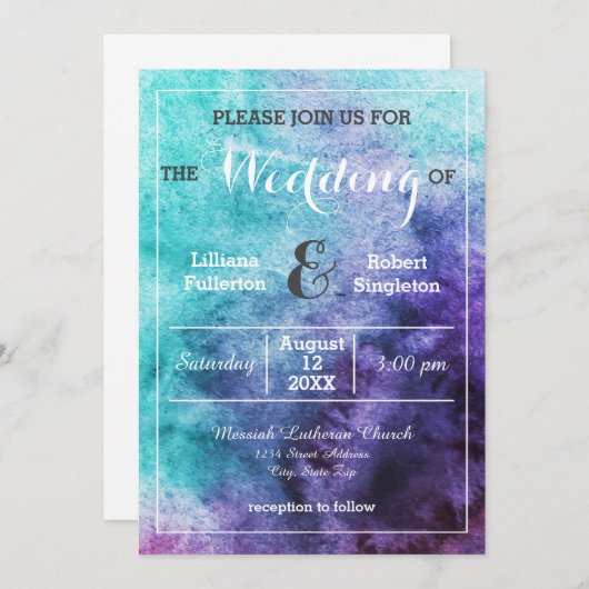 Aquamarin Blue Lila Watercolor - Einladung zur Hoc (Vorne/Hinten)