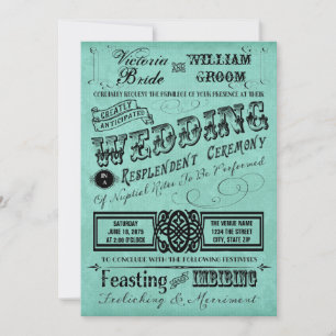 Aquamarin Blue Linen Vintag Typografie Hochzeit Einladung