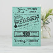Aquamarin Blue Linen Vintag Typografie Hochzeit Einladung (Stehend Vorderseite)