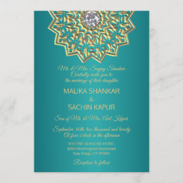Aquamarin Blue Mandala Gold Indian Wedding Einladu Einladung