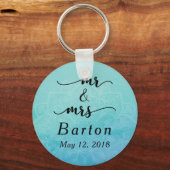 Aquamarin & Blue Mandala Hochzeitsfeier Schlüsselanhänger (Vorderseite)