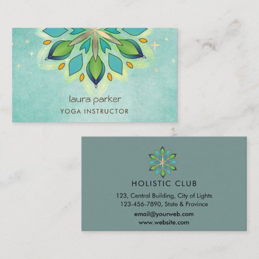 Aquamarin Blue Mandala Holistic Lotus Floral Zen Y Visitenkarte (Vorne/Hinten)