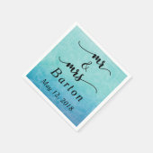Aquamarin & Blue Mandala Wedding "Mr & Mrs." Typog Serviette (Ecke)