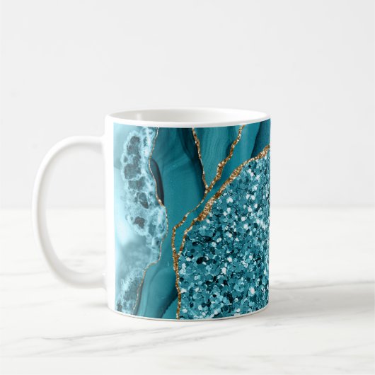 Aquamarin Blue Marble Geode Gold Glitzer Agate Kaffeetasse (Links)