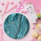 Aquamarin Blue Marble Geode Gold Glitzer Agate Pappteller (Party)