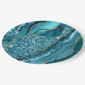 Aquamarin Blue Marble Geode Gold Glitzer Agate Pappteller (Schrägansicht)