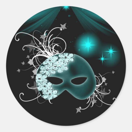 Aquamarin Blue Mardi Gras Mask Umschlag Aufkleber (Vorderseite)
