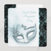 Aquamarin Blue Masquerade Party Einladung (Vorne/Hinten)