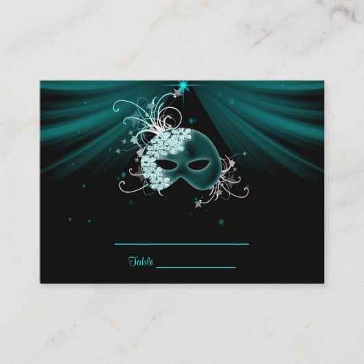 Aquamarin Blue Masquerade Party Table Cards Platzkarte (Vorderseite)