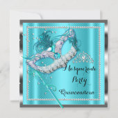 Aquamarin Blue Masquerade Quinceanera Party Maske Einladung (Vorderseite)