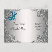 Aquamarin Blue Masquerade Save the Date Ankündigungspostkarte (Rückseite)