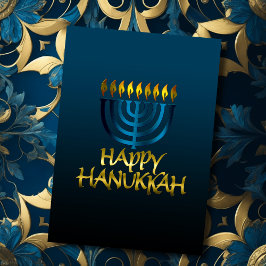 Aquamarin Blue Menorah Flames Happy Hanukkah Card Feiertagskarte