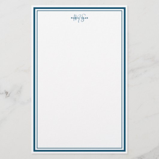 Aquamarin Blue Minimalistisch Simple Monogram Two  Briefpapier (Vorderseite)