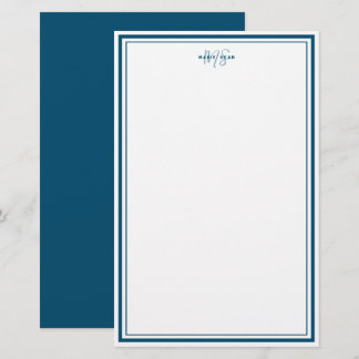 Aquamarin Blue Minimalistisch Simple Monogram Two Briefpapier