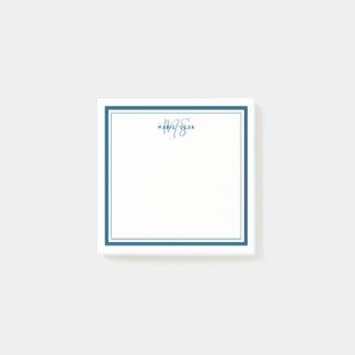 Aquamarin Blue Minimalistisch Simple Monogram Two Post-it Klebezettel