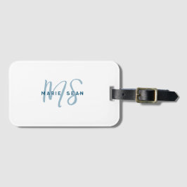 Aquamarin Blue Minimalistisch Simple Two Monogram Gepäckanhänger