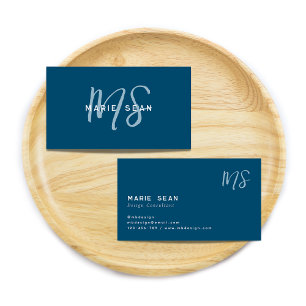 Aquamarin Blue Minimalistisch Simple Two Monogram Visitenkarte