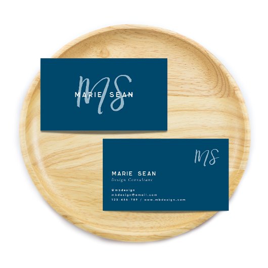 Aquamarin Blue Minimalistisch Simple Two Monogram Visitenkarte