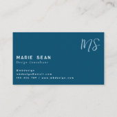 Aquamarin Blue Minimalistisch Simple Two Monogram Visitenkarte (Rückseite)