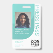 Aquamarin Blue Modern & Minimal Press Pass Foto ID Ausweis (Vorderseite)