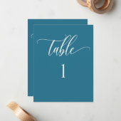 Aquamarin Blue Moderne Minimalistische Tischnummer (Vorderseite/Rückseite Beispiel)
