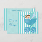 Aquamarin Blue Monkey Baby Dusche Einladung (Vorne/Hinten)