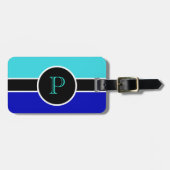 Aquamarin Blue Monogram Initial Modern Chic Travel Gepäckanhänger (Vorderseite horizontal)