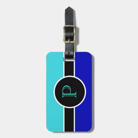 Aquamarin Blue Monogram Initial Modern Chic Travel Gepäckanhänger (Vorderseite vertikal)